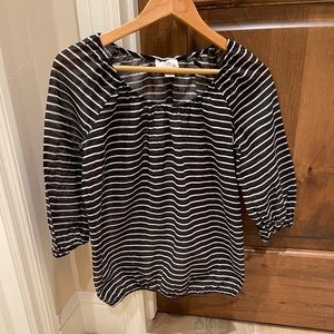 Loft xs cotton blue striped 3/4 sleeve blouse NWOT